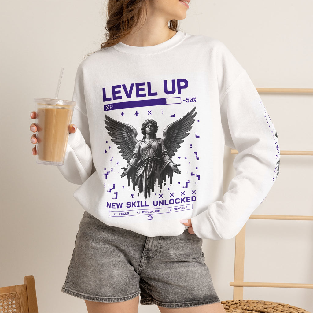 Merch Lobby™ - Level Up Angel Graphic Sweatshirt (New Skill Unlocked Crewneck)