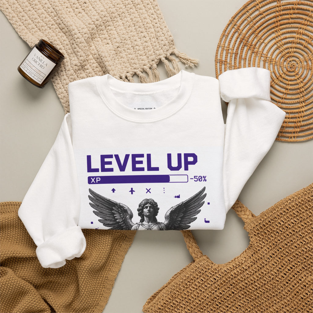 Merch Lobby™ - Level Up Angel Graphic Sweatshirt (New Skill Unlocked Crewneck)