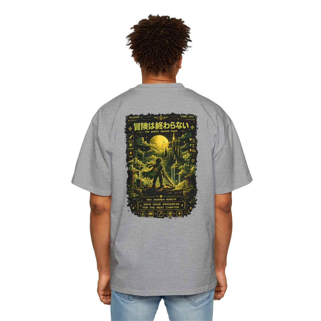 Merch Lobby™ - The Quest Never Ends Oversized T-Shirt (Retro Pixel RPG Graphic Tee)