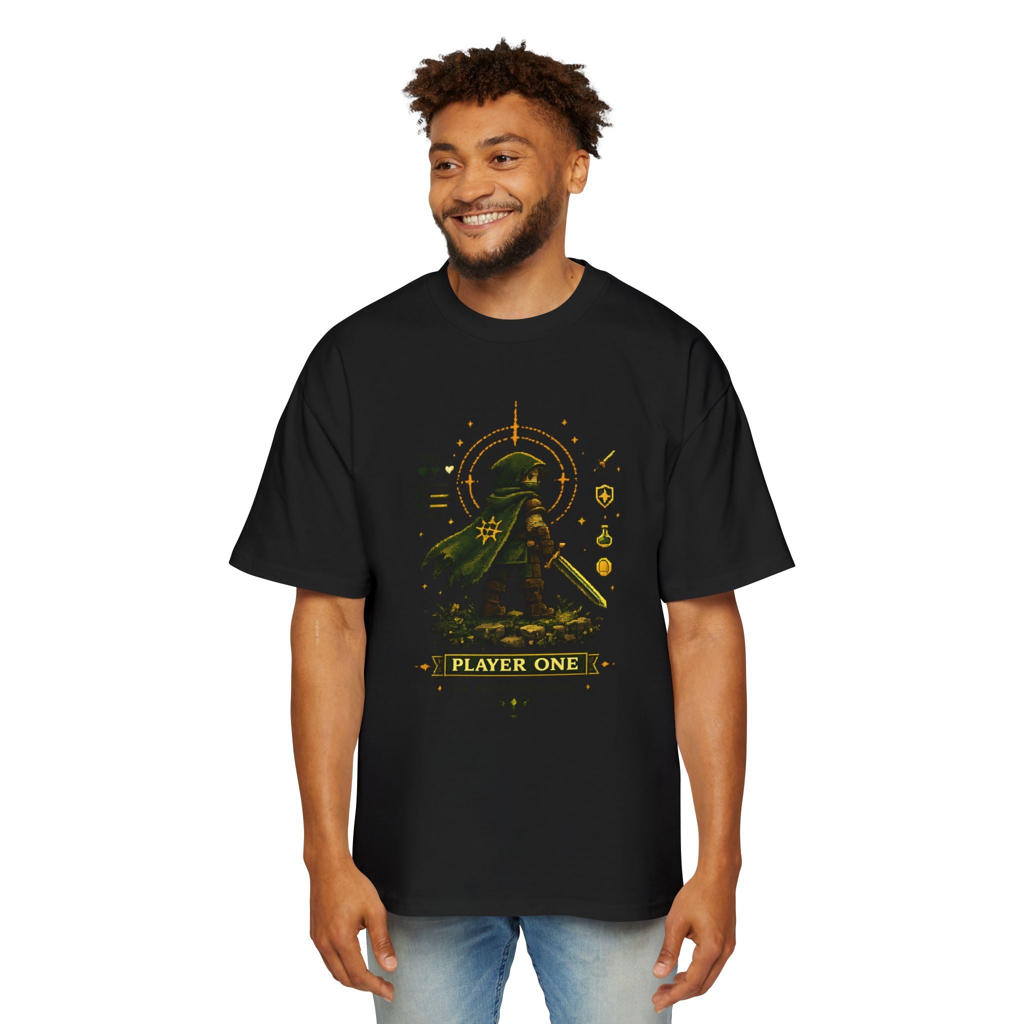 Merch Lobby™ - The Quest Never Ends Oversized T-Shirt (Retro Pixel RPG Graphic Tee)