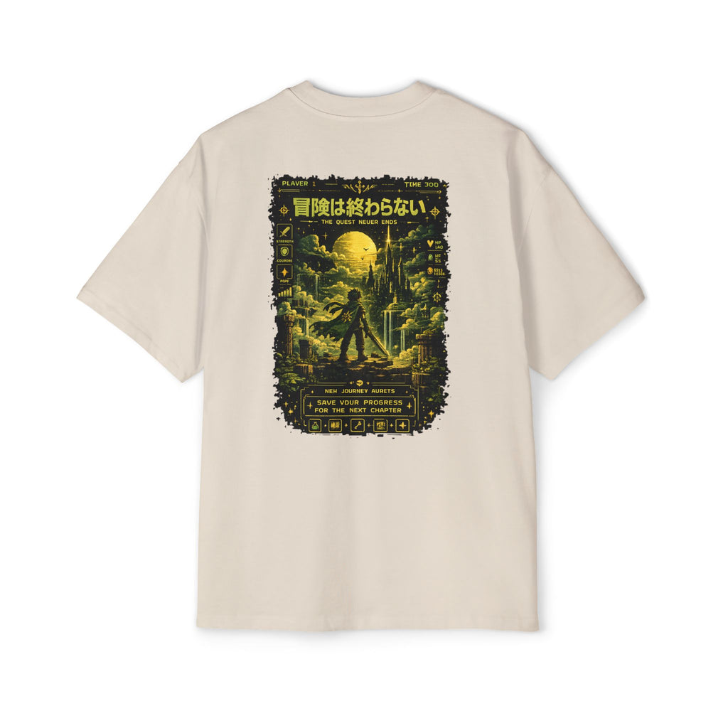 Merch Lobby™ - The Quest Never Ends Oversized T-Shirt (Retro Pixel RPG Graphic Tee)