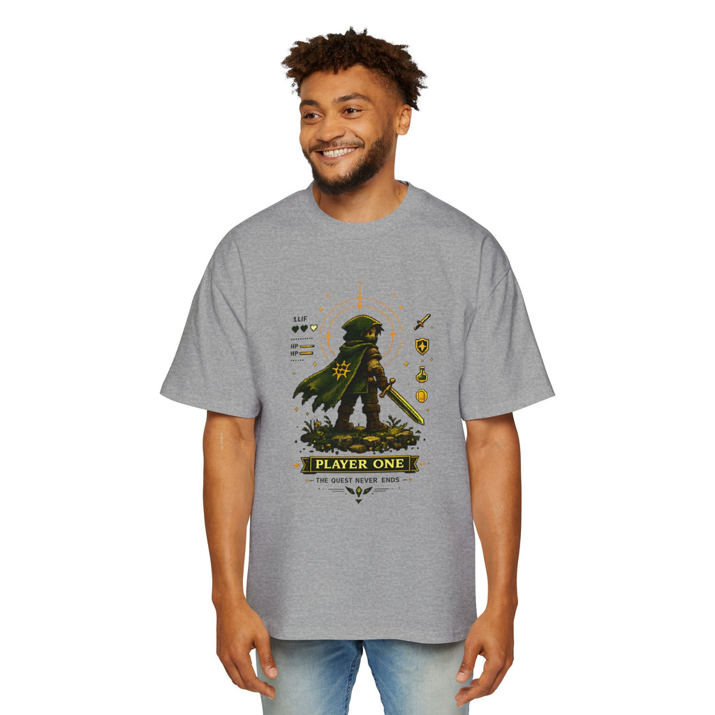 Merch Lobby™ - The Quest Never Ends Oversized T-Shirt (Retro Pixel RPG Graphic Tee)