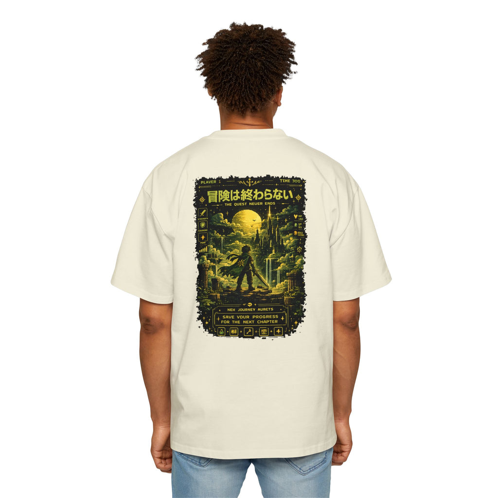 Merch Lobby™ - The Quest Never Ends Oversized T-Shirt (Retro Pixel RPG Graphic Tee)